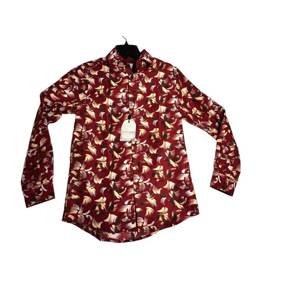 Tom Baine London Red Pattern Button Up L/S Shirt Mens Small - Picture 1 of 8